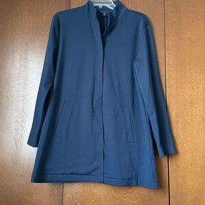 Eileen Fisher Midnight Blue Snap Front Career Wear Jacket NWOT Sz Small